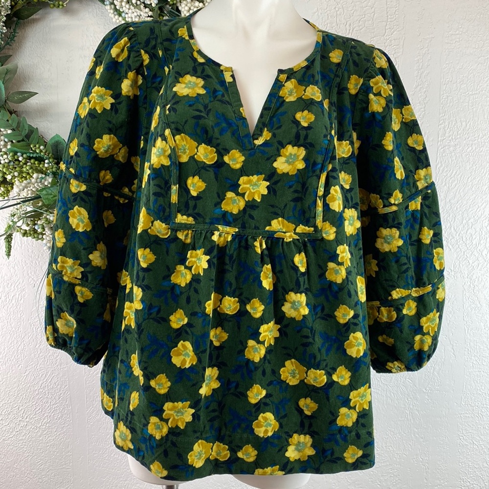 NWT Sonoma Floral Print Peasant Boho Top. Micro cord